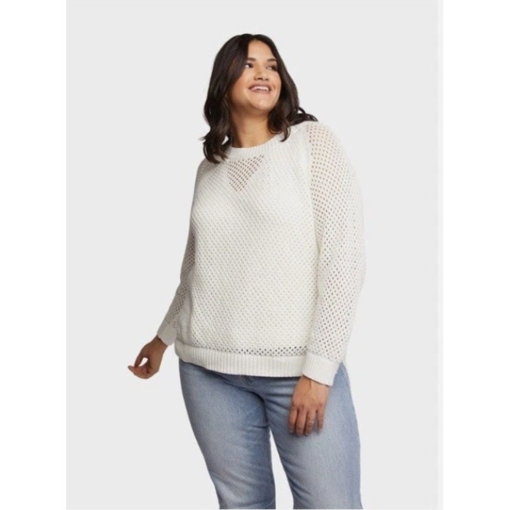 Women's ABLE Taylor Mesh Sweater Open Weave Organic Cotton Ivory Sweater Size 2X